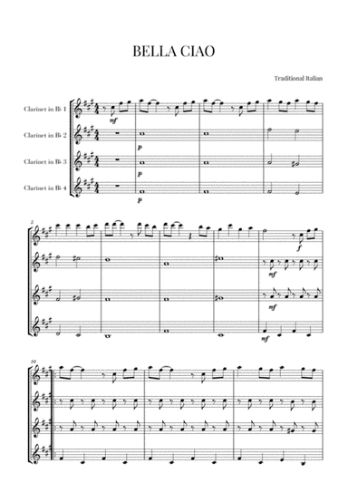 BELLA CIAO for Clarinet Quartet (arr. Cadenza Editions)
