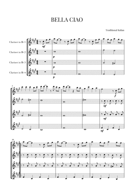 BELLA CIAO for Clarinet Quartet (arr. Cadenza Editions)