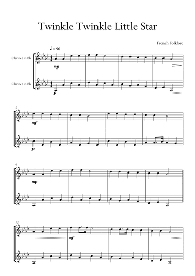 Twinkle Twinkle Little Star in Gb Major for Clarinet Duo. Easy version. (arr. Matheus Araújo)