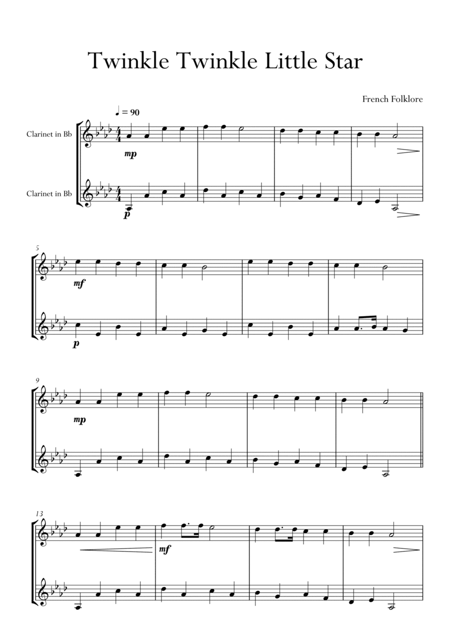 Twinkle Twinkle Little Star in Gb Major for Clarinet Duo. Easy version. (arr. Matheus Araújo)