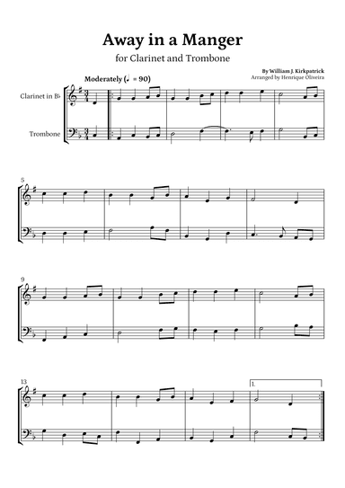 Away in a Manger (Clarinet and Trombone) - Beginner Level (arr. Henrique Oliveira)