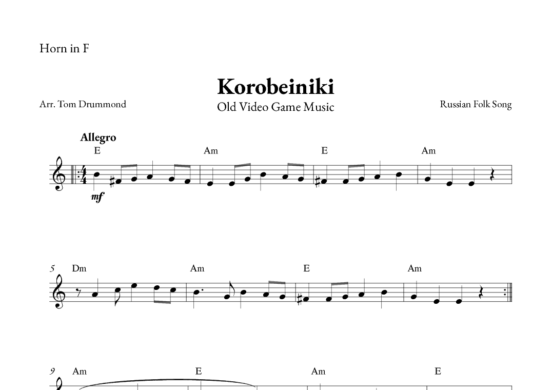 Korobeiniki (arr. Tom Drummond)