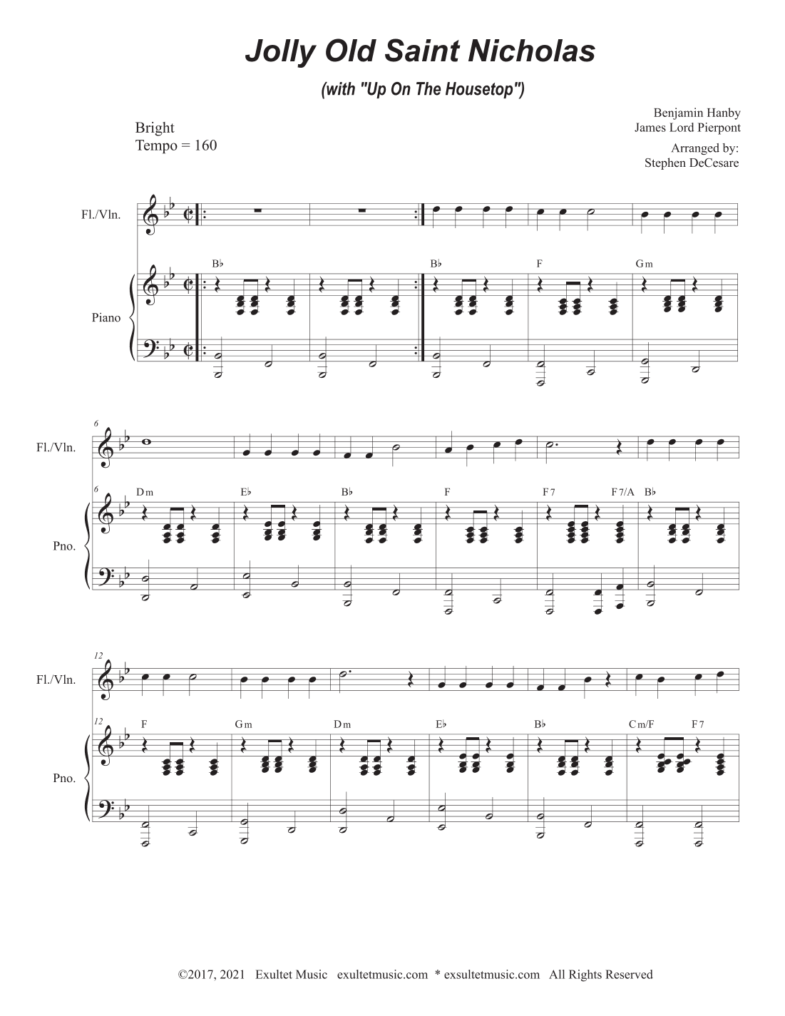 Jolly Old Saint Nicholas (with "Up On The Housetop") (Flute or Violin solo and Piano) (arr. Stephen DeCesare)