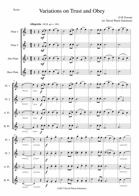 Variations on Trust and Obey for Flute quartet (2 C flutes, alto flute, bass flute) (arr. David Warin Solomons)