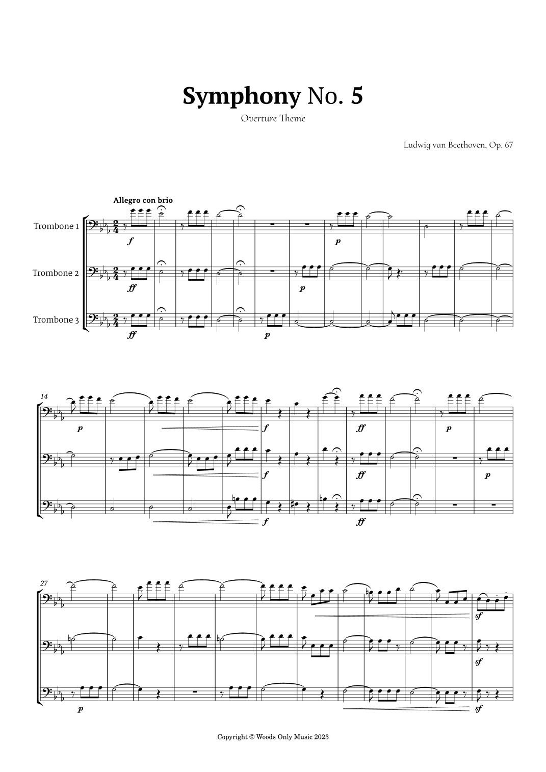 Symphony No. 5 by Beethoven for Trombone Trio (arr. Ander)