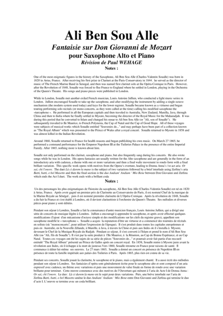 Ali Ben Sou Alle: Fantaisie sur Don Giovanni de Mozart for alto saxophone and piano (arr. Paul Wehage)