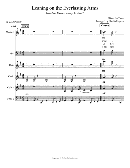 Leaning On The Everlasting Arms - vox, flute, violin, 2 cellos (arr. Phyllis Hopper)