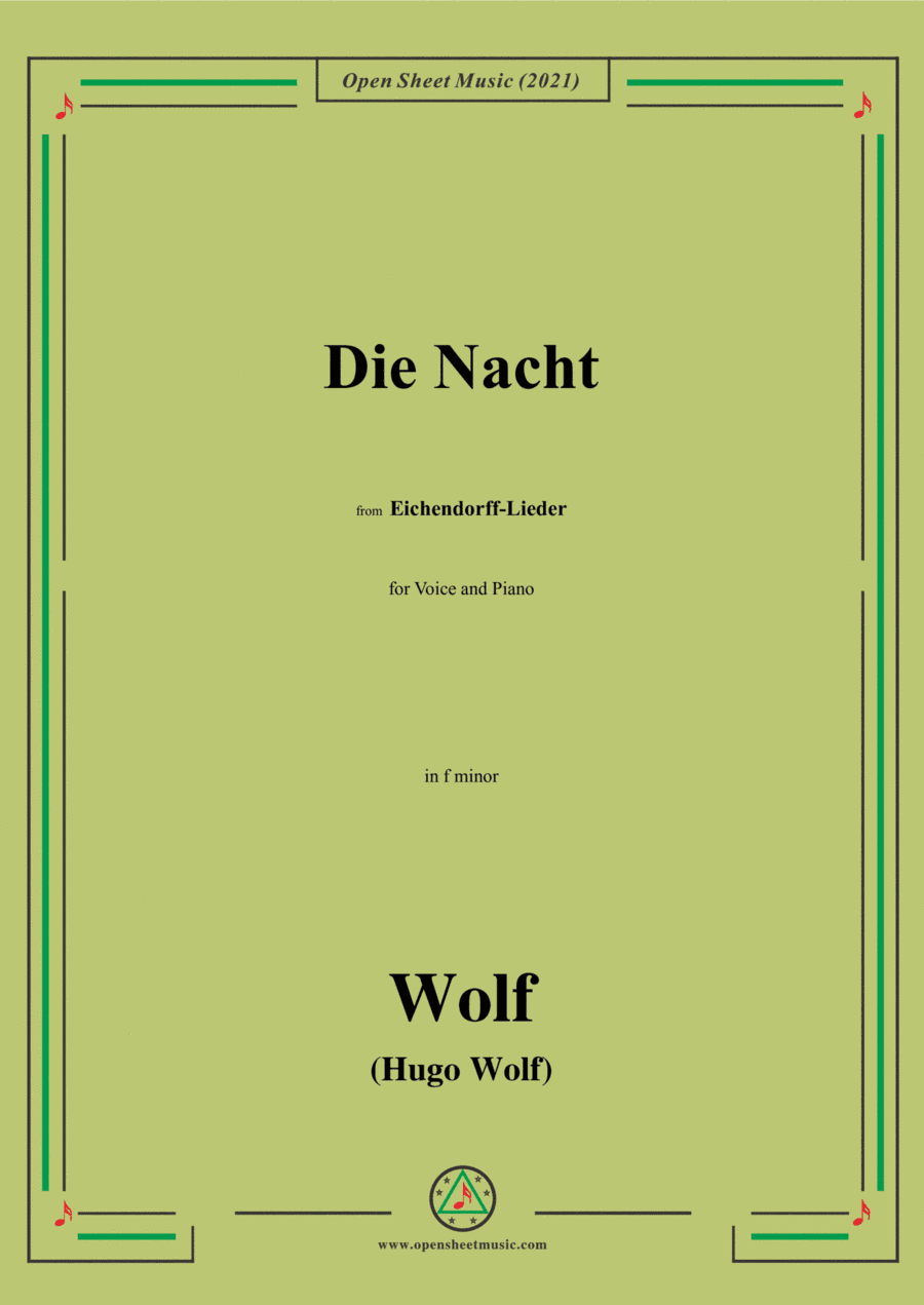 Wolf-Die Nacht,in f minor,IHW 7 No.19,from Eichendorff-Lieder,for Voice and Piano (arr. Open Cloud)