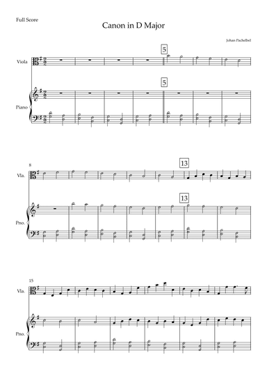 Canon (Johann Pachelbel) for Viola Solo and Piano Accompaniment in G Major (arr. Fabio Britto)