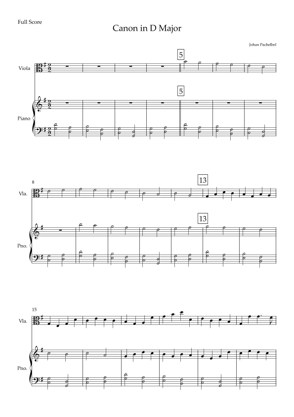 Canon (Johann Pachelbel) for Viola Solo and Piano Accompaniment in G Major (arr. Fabio Britto)
