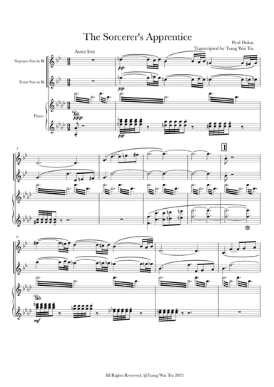 Dukas - The Sorcerer's Apprentice [ Soprano Saxophone + Tenor Saxophone + Piano ] (arr. Tsang Wai Tsz)