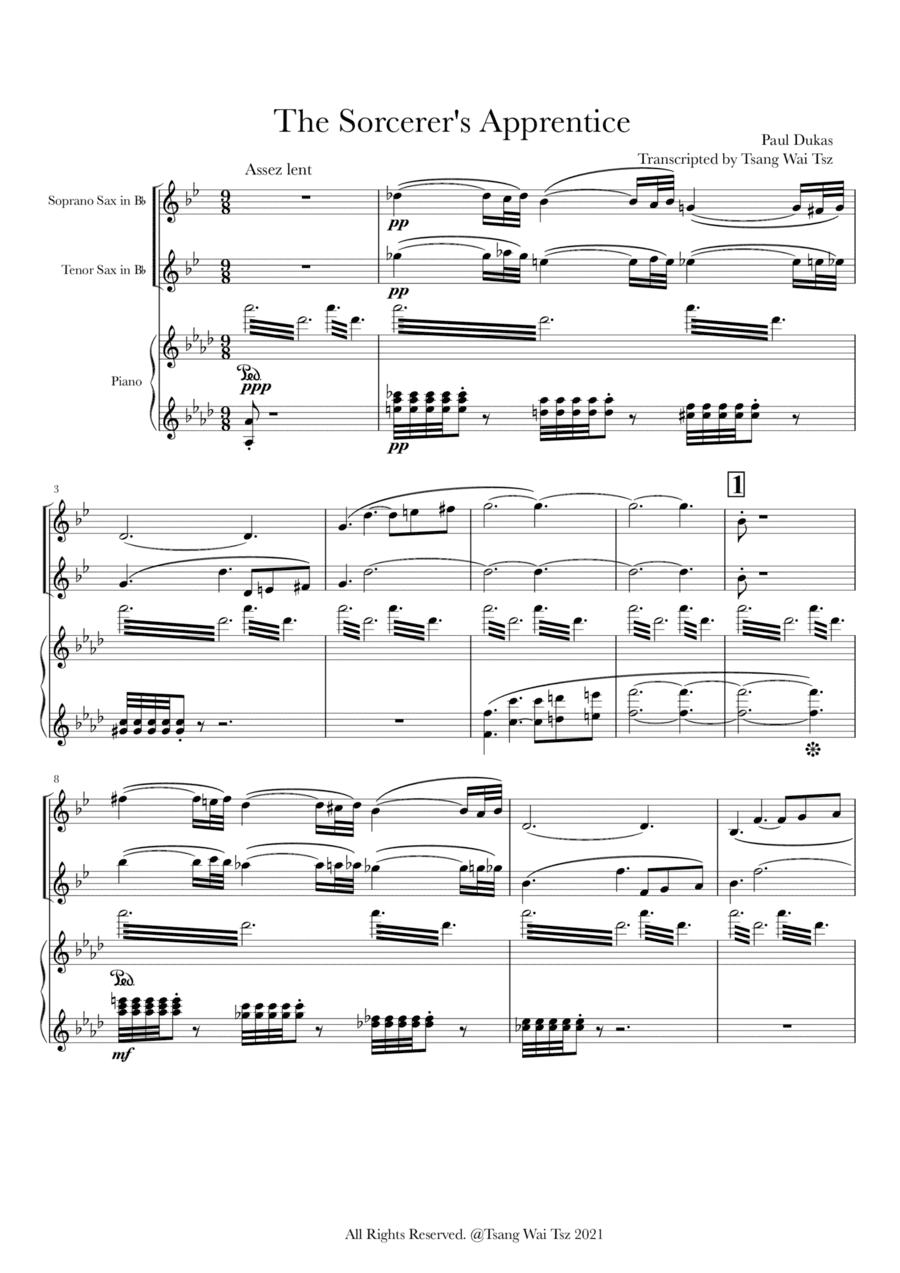 Dukas - The Sorcerer's Apprentice [ Soprano Saxophone + Tenor Saxophone + Piano ] (arr. Tsang Wai Tsz)