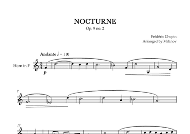 Chopin Nocturne op. 9 no. 2 | Horn in F | E-flat Major | Easy beginner (arr. Milanov)
