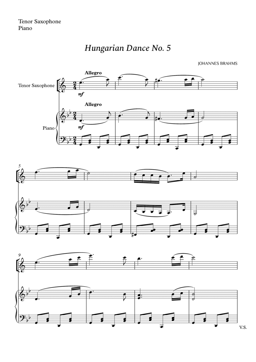 Hungarian Dance No. 5 for Tenor Sax and Piano (arr. Cássio Silva Chaves)