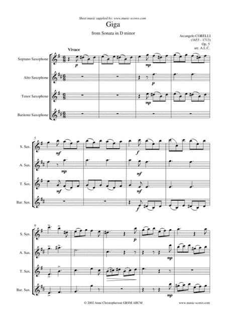 Giga from Corelli Sonata in D minor: Saxophone Quartet (arr. Anne L Christopherson GRSM ARCM)