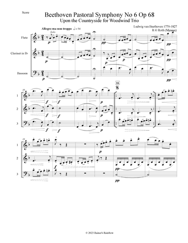 Beethoven Pastoral Symphony No 6 The Countryside For Woodwind Trio (arr. R G Roth)