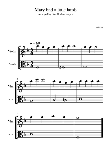 Mary had a little lamb (arr. Davi Rocha Campos)