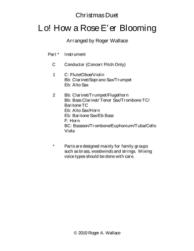 Lo! How a Rose E'er Blooming (Clarinet Duet) (arr. Roger Wallace)