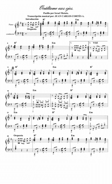Ocúltame esos ojos. Pasillo lento por Israel Motato (arr. Juan Carlos Cortés A.)