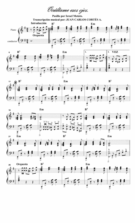Ocúltame esos ojos. Pasillo lento por Israel Motato (arr. Juan Carlos Cortés A.)