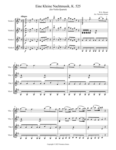 Eine Kleine Nachtmusik for Violin Quartet (1st Movement) (arr. Veronica Joines)
