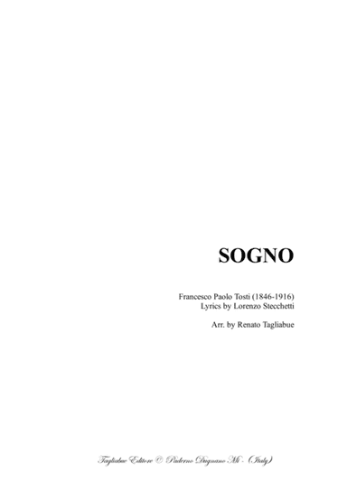 SOGNO - F.P. Tosti - Arr. for Alto or Bariton and Piano (arr. Renato Tagliabue)