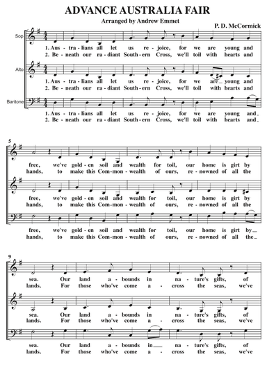 Advance Australia Fair A Cappella SAB (arr. Andrew Emmet)