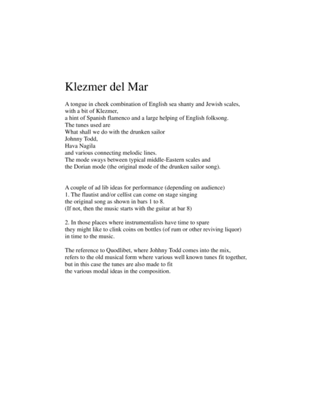 Klezmer del Mar - English folksongs with a hint of Klezmer (arr. David Warin Solomons)