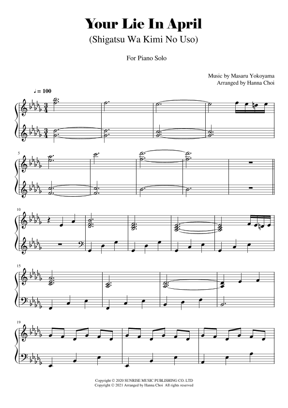 Again From Your Lie In April (arr. Hanna Choi)