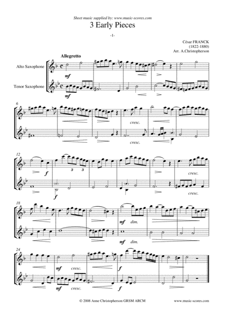 3 Early Pieces - No.1: Alto and Tenor Sax Duet (arr. Anne Christopherson GRSM ARCM)