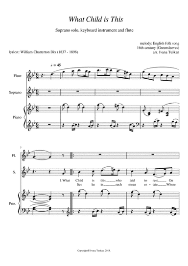 What Child is This, for soprano solo, flute and piano G minor/ A minor (arr. Ivana Tuskan)