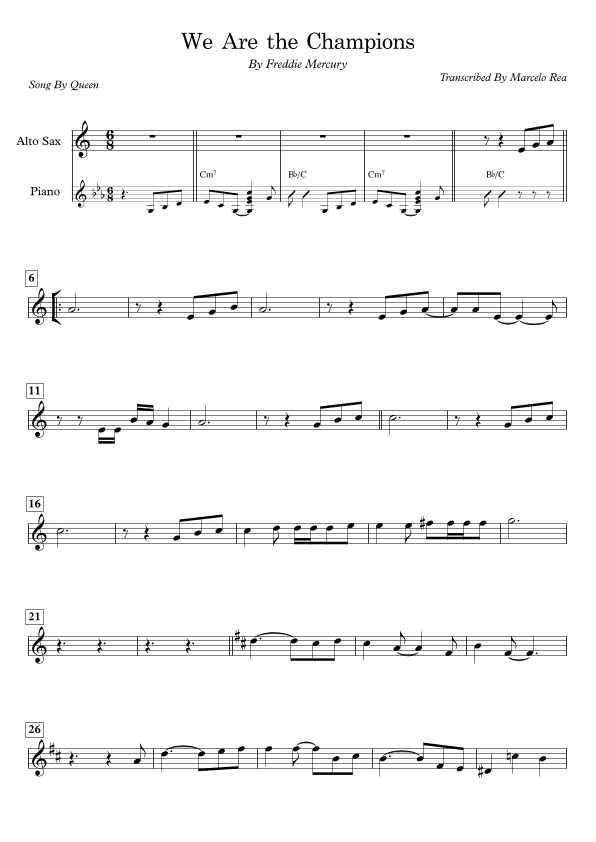 We Are The Champions (arr. Transcribed By Marcelo Rea)