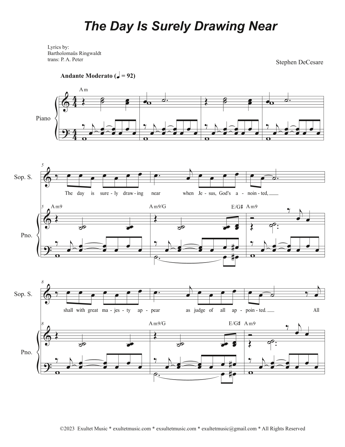 The Day Is Surely Drawing Near (Soprano and Tenor solos with Vocal Quartet (SATB)