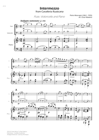 Intermezzo from Cavalleria Rusticana - Flute, Cello and Piano (Full Score) - Score Only (arr. César Madeira)
