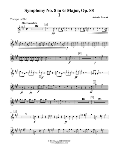 Dvorak Symphony No. 8, Movement I - Trumpet in Bb 1 (Transposed Part), Op. 88 (arr. Doug Clyde)