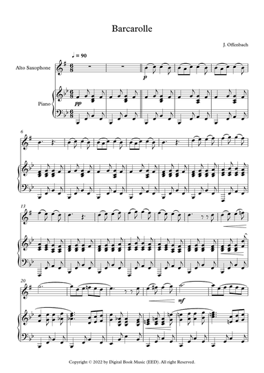 Barcarolle - Jacques Offenbach (Alto Sax + Piano) (arr. Digital Book Music)