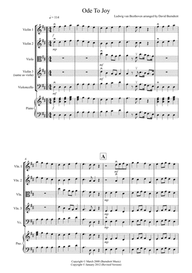 Ode to Joy for String Quartet (arr. David Burndrett)