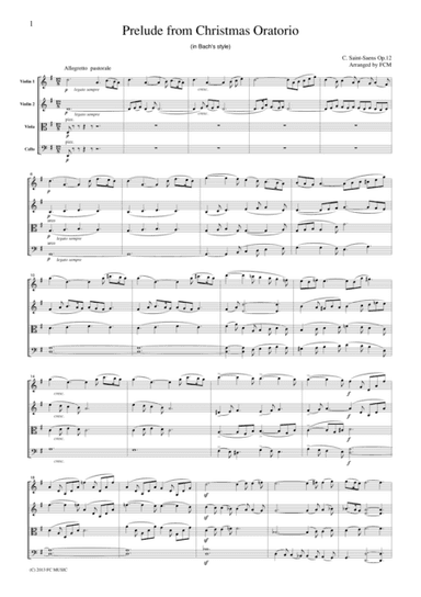 Saint-Saens Prelude from Christmas Oratorio, for string quartet, CH917 (arr. FCMUSIC)