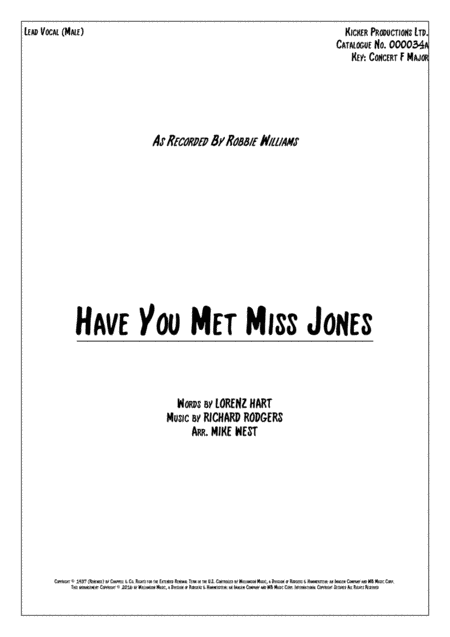 Have You Met Miss Jones? (arr. Mike West)