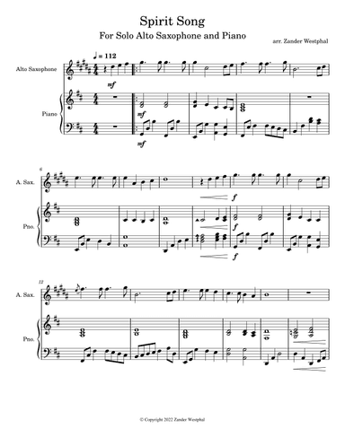 Spirit Song for Alto Saxophone and Piano (arr. Zander Westphal)