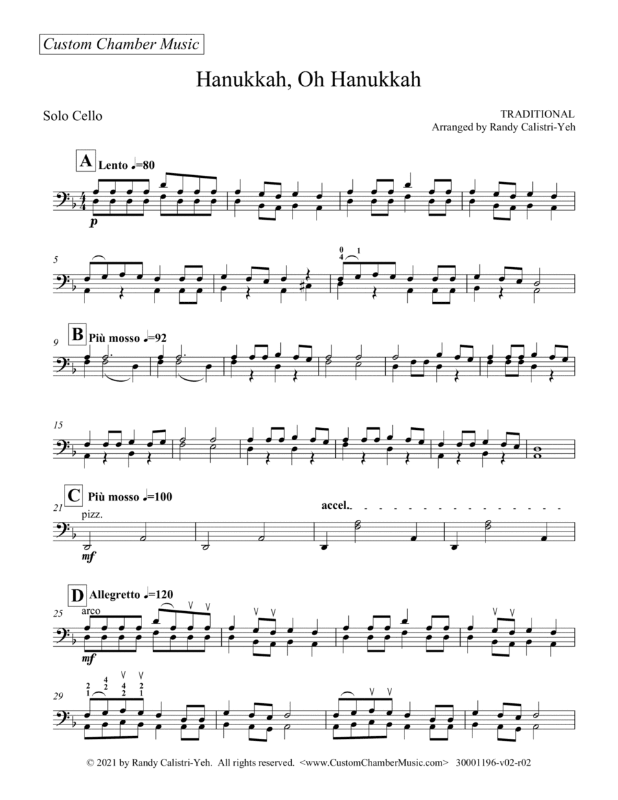 Hanukkah, Oh Hanukkah (solo cello) (arr. Randy Calistri-Yeh)