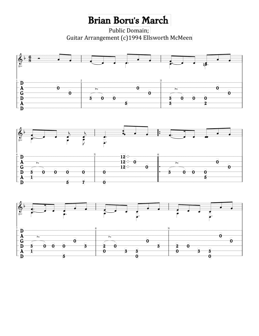 Brian Boru's March (For Fingerstyle Guitar Tuned DADGAD) (arr. Ellsworth McMeen)