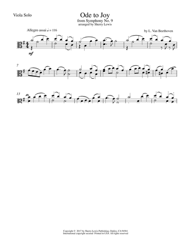 Ode To Joy from Symphony No. 9 for Viola Solo (arr. Sherry Lewis)