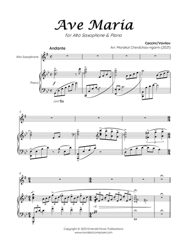 AVE MARIA Caccini for Alto Saxophone & Piano (arr. Morakot Cherdchoo-ngarm)