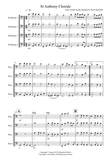 St Anthony Chorale for Trombone Quartet (arr. David Burndrett)