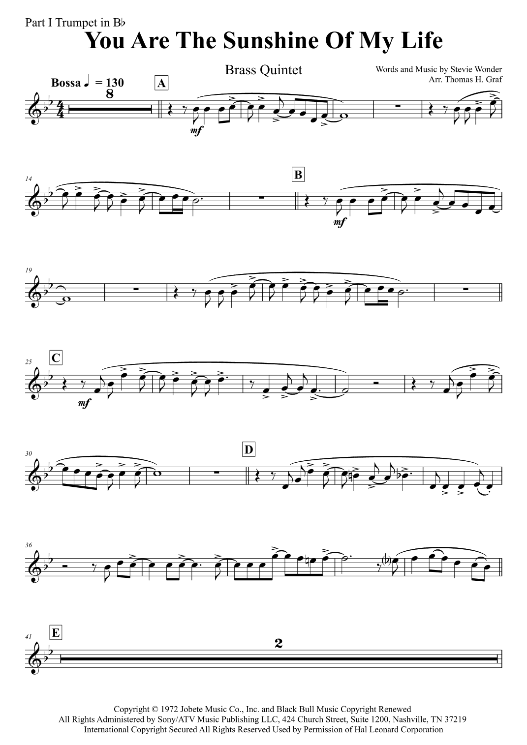 You Are The Sunshine Of My Life (arr. Thomas H. Graf)