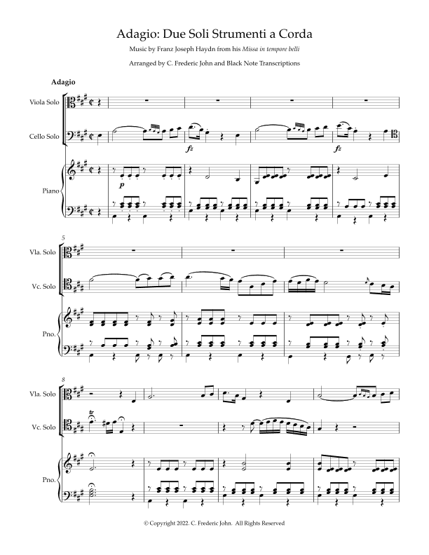 Adagio: Due Soli Strumenti a Corda (arr. C. Frederic John/Black Note Transcriptions)