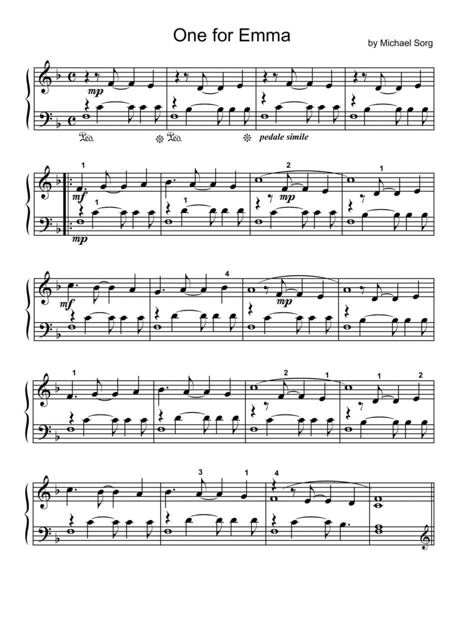 One for Emma (easy piano solo)
