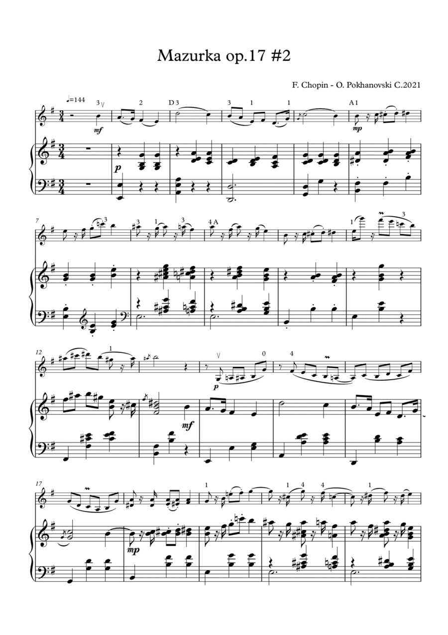 Chopin-Pokhanovski Mazurka for violin and piano