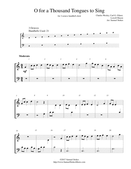O for a Thousand Tongues to Sing - for 3-octave handbell choir (arr. Samuel Stokes)